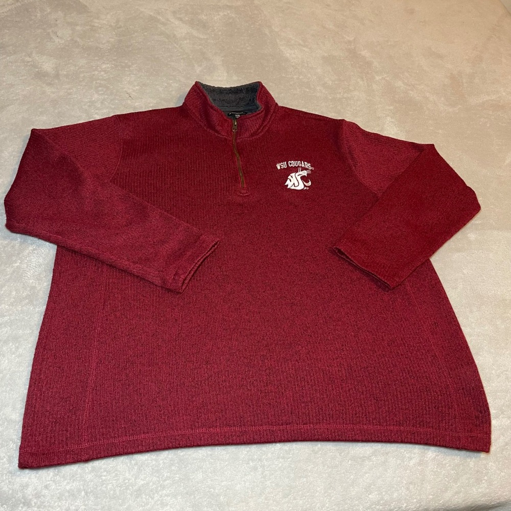 WSU Cougars Champion Elite Mens XXL Crimson Red Quarter Zip Pullover Sweater